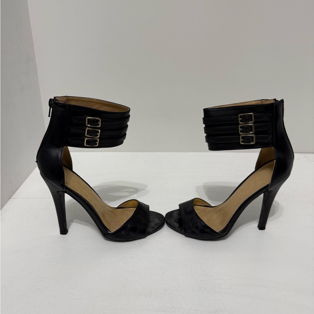 Shoe Republic LA Black and Gold Strappy Heels - Picture 2 of 5